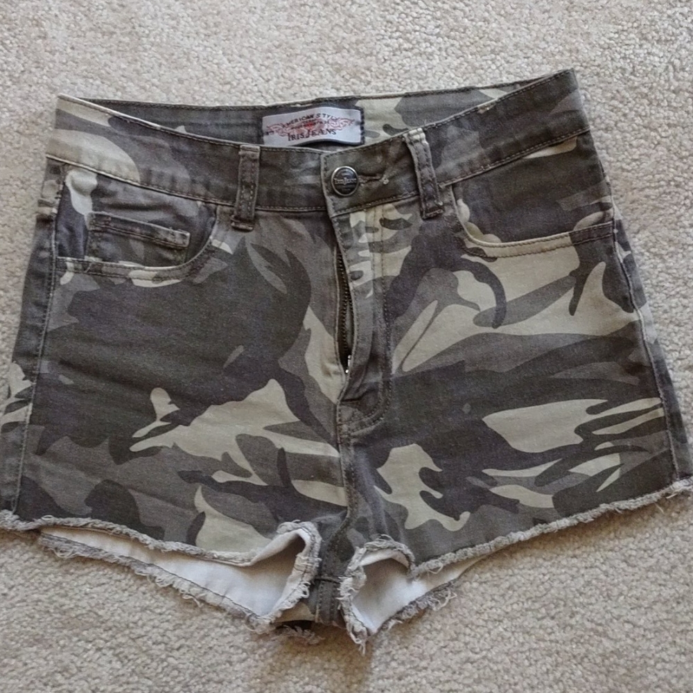2 for $12! American style grey camo denim jean shorts
